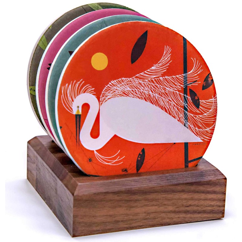 Charley Harper Feathered Friends Absorbent Stone Coaster Set