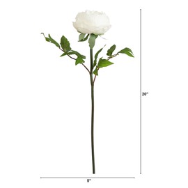 Nearly Natural 20-in Artificial Peony Flower Stems, Set of 3 Long Stem Artificial Flowers for Home or Office Décor, Faux Peony Flower Stems in White for DIY Decoration