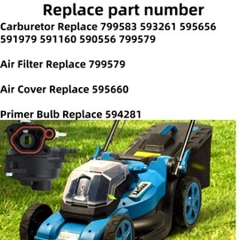 799583 Carburetor Compatible with Briggs and Stratton 591979 591160 595656 593261 08P502 8P502 09P602 9P602 550EX 500E 450E 300E Lawn Mower Engines with 799579 595660 Cover