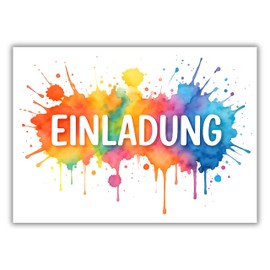 HIDEBLOOM Splash Invitation Cards Children's Birthday Boys and Girls I Pack of 12 I DIN A6 (10.5 cm x 14.8 cm) I Invitation Cards Colour Painting I Birthday Invitations Colour Splashes Colourful