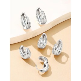 JeweBella 3 Pairs Hoop Earrings Set for Women Chunky Gold Hoops/Silver Hoops Hypoallergenic Small Huggie Hoop Earrings Lightweight Hoop Earring Stack 8/10/12MM