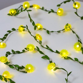 Sunflower Decor Flower String Lights Vines with Fairy Lights Christmas, 30 LED Copper Wire with Remote Control Battery Operated Flower Garland Leaf for Locker,Bedroom, Wall, Christmas,Fall Decorations