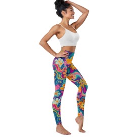 Yoga Leggings for Women with Pockets Hippie Flower High Waisted Leggings Tummy Control Workout Running Stretch Yoga Leggings