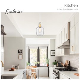 Emliviar 11 Inch Farmhouse Pendant Light Fixture, 1-Light Hanging Kitchen Lighting with Seeded Glass, Brushed Gold Finish, DYE286G2-MIL BG