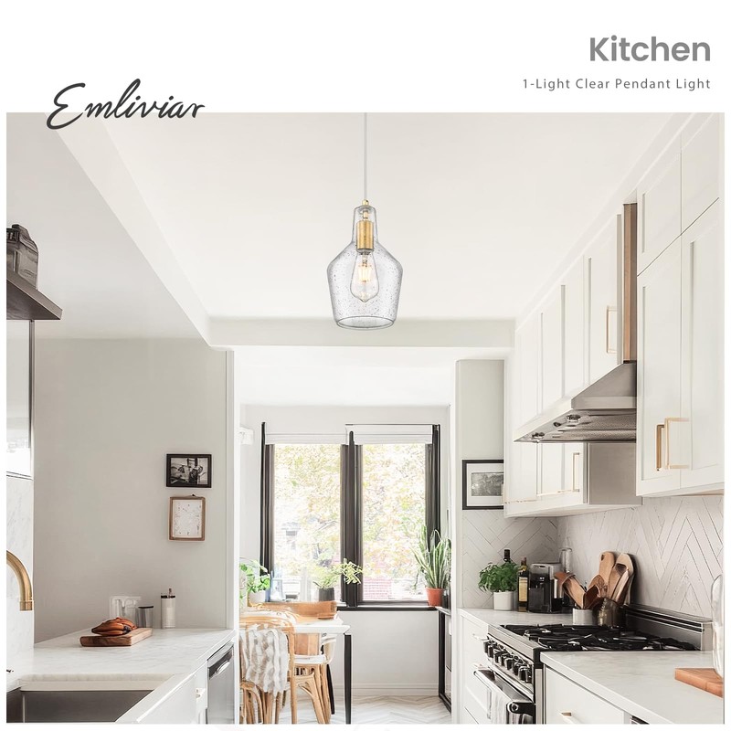 Emliviar 11 Inch Farmhouse Pendant Light Fixture, 1-Light Hanging Kitchen