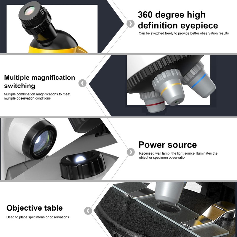 40X-1200X Kids Microscope with 360 Rotation Head Educational Toy for