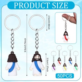 50 Pcs Mini Jesus Keychain Religious Jesus Doll Keyrings Bulk Christian Figurine Gifts for First Holy Communion Easter Sunday School Classic Christian Key Rings for Women Men