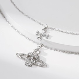 Yumikoo Skull Saturn Planet Necklace Cross Anime Gothic for Women Men