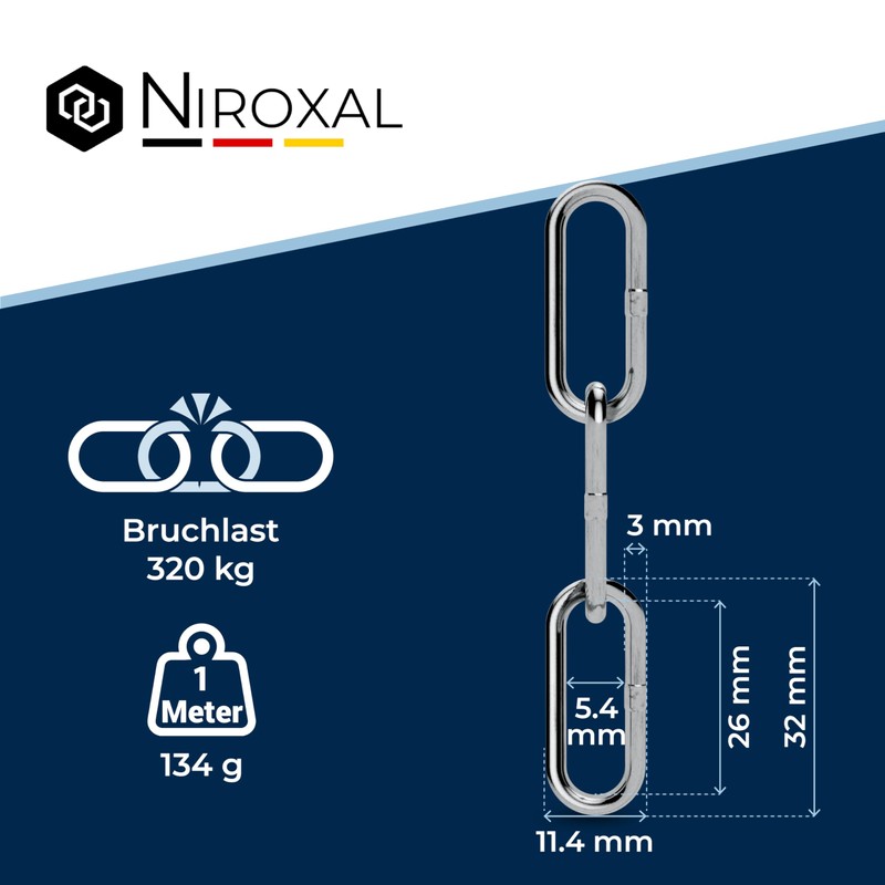 NietFullThings Stainless Steel Chain V4A Long Links in Many Lengths