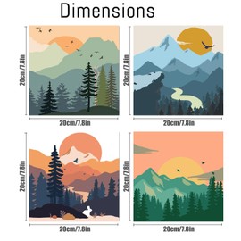 4 Pack Paint by Number for Adults Framed Canvas, Easy Landscape Tree Mountain DIY Arts and Crafts for Adults Beginner with Wooden Frame Paint Brushes Acrylic Paint Set for Home Decor 8X8 Inch