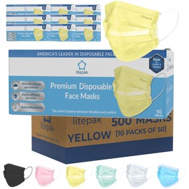 Litepak Premium Disposable Face Masks (500 Masks (10 Boxes), Yellow)