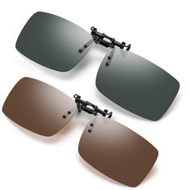 Clip-On Sunglasses, 2 Pieces Polarised Sunglasses Flip-Up Unisex Glasses Clip Men/Women UV400 Glasses Frameless Rectangular Lens Sunglasses for Driving Outdoor Sports Fishing Grey + Dark Green