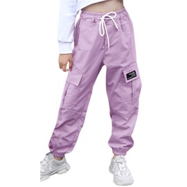 Women's Cargo Pants Drawstring Tapered Elastic Waist Jogger Pants with Pockets for Women,Purple,XXXL