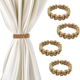 4 Pack Curtain Tiebacks Natural Cotton Rope & Holdbacks - Farmhouse Rustic Style Hand Braided Curtain Ties for Sheer Lightweight Drapes, Home Office Decor (Jute Color)