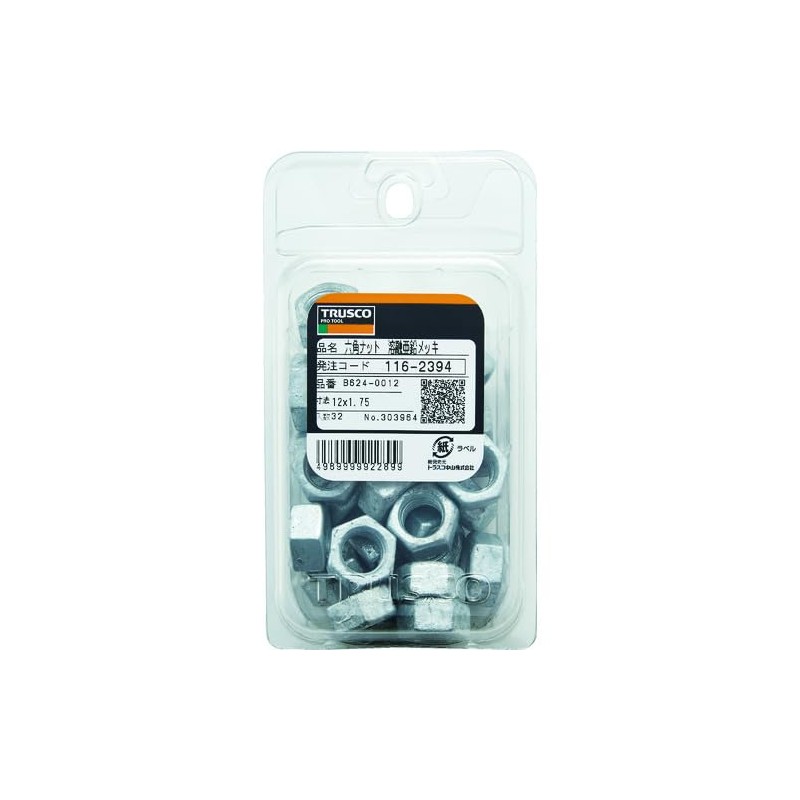 TRUSCO B624-0012 Hex Nuts, Hot-Dip Galvanized, Size M12 x 1.75,