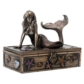 SUMMIT COLLECTION Art Nouveau Bronze Metal Colored Mermaid on Treasure Chest Knick-Knack Box