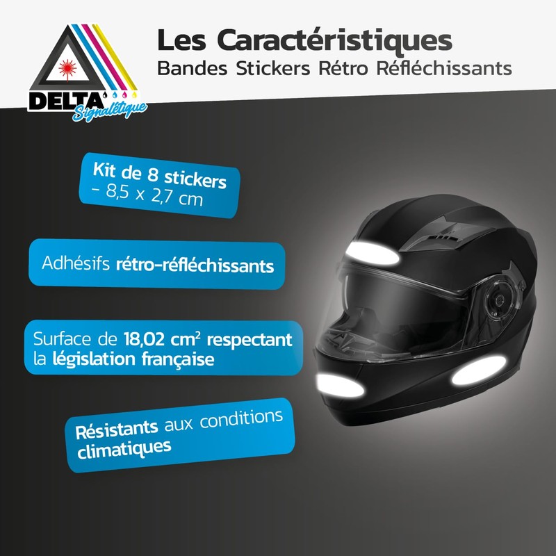 Set of 8 Oval Reflective Motorcycle Helmet Stickers, Stickers, Compatible