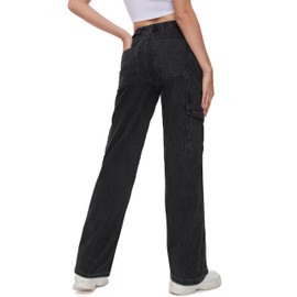 Tapata Women's 26"/28"/30"/32"/34" Cargo Jeans Straight Leg Short Petite Regular Tall Denim Relaxed Y2K Pants Black, L