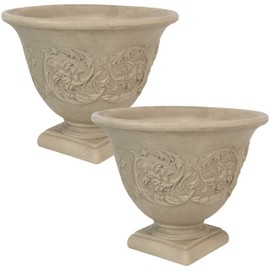 Sunnydaze Darcy 16" Double-Walled Resin Outdoor Planter Pot - Fade-Resistant Beige Finish - Set of 2