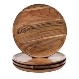 DEVLA Natural Acacia Wooden Charger Plates For Dinner (10x10 inch) Small Round Wood Charger Plates Set of 4 For Kitchen Use, Table Centerpieces | weddings, Parties, Anniversaries, Festival Gifts