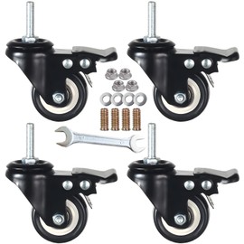 DICASAL 2 Inch Metric Stem Casters, M8*30 Stem Diameter 8mm, Length 30mm Heavy Duty Locking Cster 360 Degree Swivel Stem Wheels with Double Brakes Quite PU Rim for Floor Pack of 4