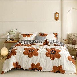 CLOTHKNOW Brown Sunflower King Size Comforter Set 3Pcs Floral Bedding Comforter Sets All Season Black Plaid Comforter Pumpkin Beige Comforter Sets King