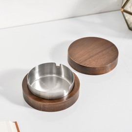 QYINXIU Wooden Ashtray, Ash Tray With Lid, With Stainless Steel Inner Box, Portable Decorative Ashtray Windproof Ashtray For Home