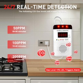 2 Packs Combination Gas & Carbon Monoxide Detectors Plug in, Portable CO Detector with Digital Display Audible & Visual Alarm, Gas & CO Alarm Applicable to for Home, Kitchen, Hotel