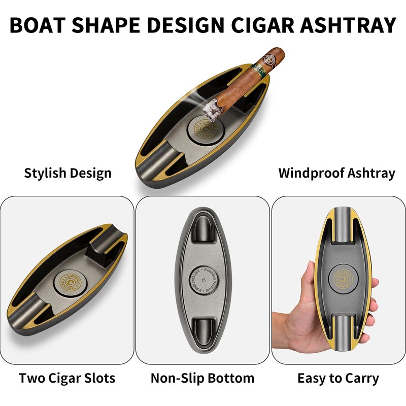 CIGARWONG Cigar Ashtray with 2 Cigar Holder Portable Travel Ashtray