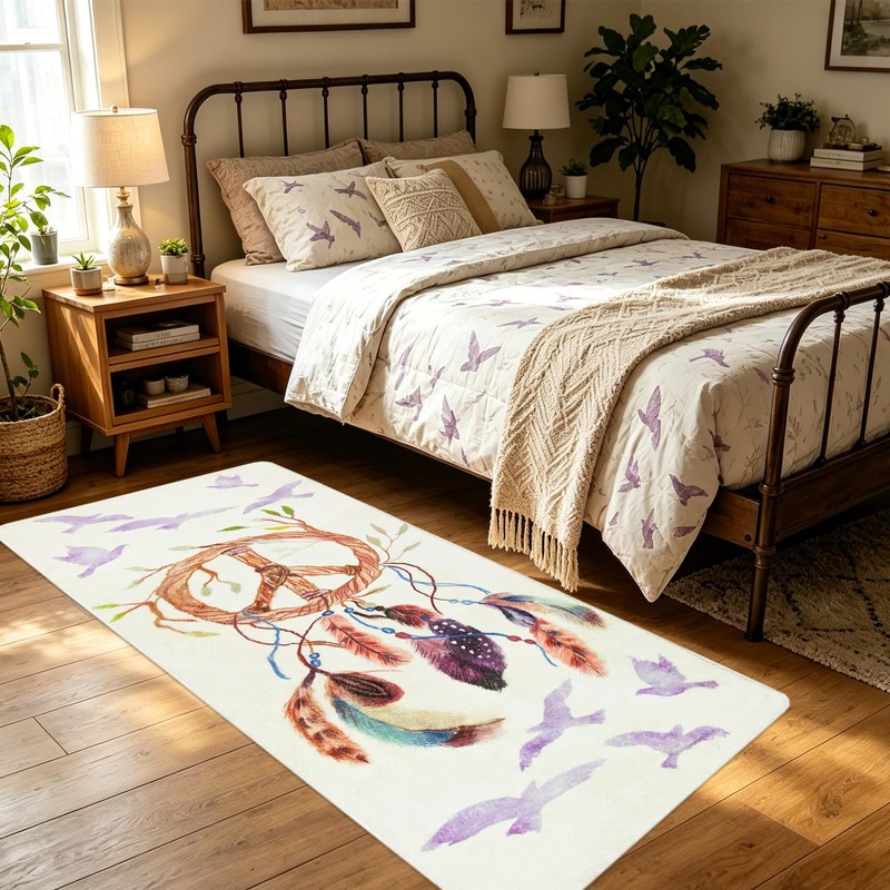 Decorative Dreamcatcher Faux Wool Runner Rug for Bedside, Furry Runner