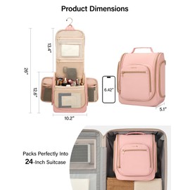 Hanke Hanging Travel Toiletry Bag for Men and Women, Water-Resistant Toiletries Bag Makeup Organizer with Hook, Cosmetic Bag for Bathroom & Travel Essentials Accessories, Pink