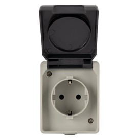 REV AquaBase 1-Way Socket - Wet Room, Splash-proof IP54 Double Pole, up to 2.5 mm², 230 V~, 50 Hz, 16 A, Surface-Mounted, Grey