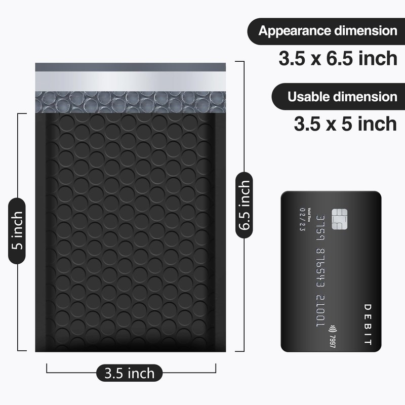 UCGOU Bubble Mailers 3.5x6.5 Inch Black 50 Pack Padded Envelopes