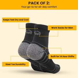 Camel City Mill Ankle Work Socks – Sweat-Wicking & Durable Wool Socks – Designed for Long Shifts - For up to 6" boots (US, Alpha, Large, Regular, Regular, 2 Pack, Black)