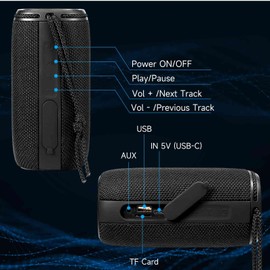 UrbanX Scorpio Series Bluetooth Speaker, IPX6 Waterproof Speakers HD Surround Sound with Punchy Bass, True Wireless Pairing, BT5.3, Portable Speaker for Allview Soul X6 Xtreme - Black