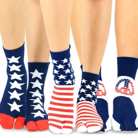 Flip Flop Big Toe Cotton Crew Socks 3-Pairs Patriotic American Flag Gift for Father's Day