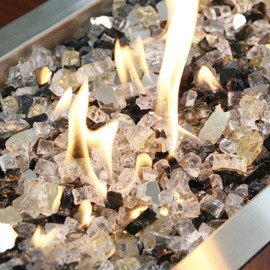 Grisun Fire Glass for Fire Pit, 1/2 Inch 10 Pounds High Luster Reflective Tempered Glass Rocks for Natural or Propane Fireplace, Safe for Outdoors or Indoors Firepit