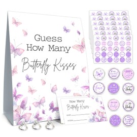 How Many Kisses Baby Shower Games, How Many Butterfly Kisses Standing Sign 50 Guessing Cards 180 Baby Shower Kisses Stickers, Guess How Many Kisses Baby Showers Game Set for Kid Baby Shower Decoration