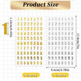 640 PCS/8 Sheets Gold Number Stickers, Silver and Gold Number Stickers for Graduation Cap Phone Cup DIY Craft Art Scrapbooks Greeting Date Decorations