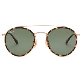 Pro Acme Double Bridge Round Sunglasses for Women Men 100% Real Glass Lens Retro UV400 Protection Retro Circle Sun Glasses (Gold/G-15/Non Polarized)