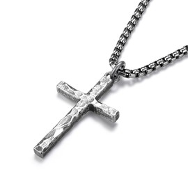 MUSECLOUD Small Cross Necklace for Men Silver Cross Pendant with Stainless Steel Box Chain | Mens Sterling Silver Crucifix Necklaces Jewelry for Fiancé Husbands Birthdays 22 Inches