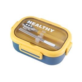 Ausenzup Stainless Steel Lunch Box, Portable Bento Box for Adults, Easy to Clean, Leak-Proof Design, Food Storage Container with Tableware for Family, Work, Picnics and Travel (Blue, 850ml)