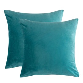 RainRoad Velvet Decorative Throw Pillow Covers Cushion Cover Pillow Case for Sofa Couch Bed Chair,Soft Square Light Teal Throw Pillows 18x18 Inch,Set of 2
