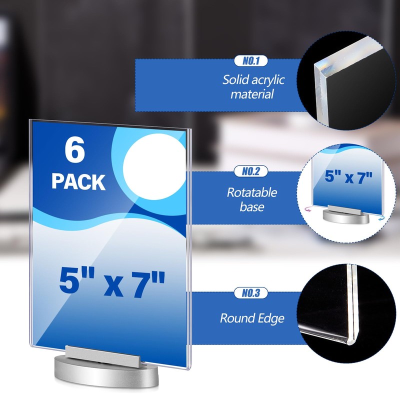 6 Pcs Acrylic Rotating Sign Holder Double Sided Swivel Sign