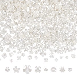 CRAFTYMELODY 640Pcs Flower Bead Cap 8 Style White Flower Bead End Cap Imitation Pearl ABS Plastic Flower Beads for Jewelry Making DIY Craft Bracelet Earring Necklace Accessory Supplier