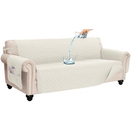 CAPALOCA 100% Waterproof Couch Covers for Pets Anti Slip Sofa Covers Washable for 2 Cushion Couch Dog Protector Thick Sofa Slipcover with Pockets (54" Loveseat, Ivory)