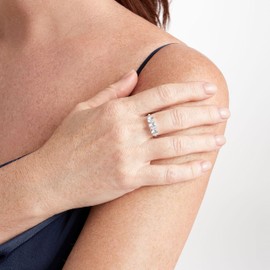 MORGAN & PAIGE .925 Sterling Silver Engagement Rings for Women - Promise Wedding Rings Prong-Set Stackable Three Stone Round Cut Cubic Zirconia, Wedding Bands for Women Size 9