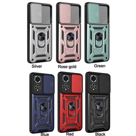 ESTH® Case for Honor 50 (nova 9) with Slide Camera Cover, Military Grade Shockproof Protective Cover with Rotatable Metal Ring Kickstand [Support Magnetic Car Mount], Red