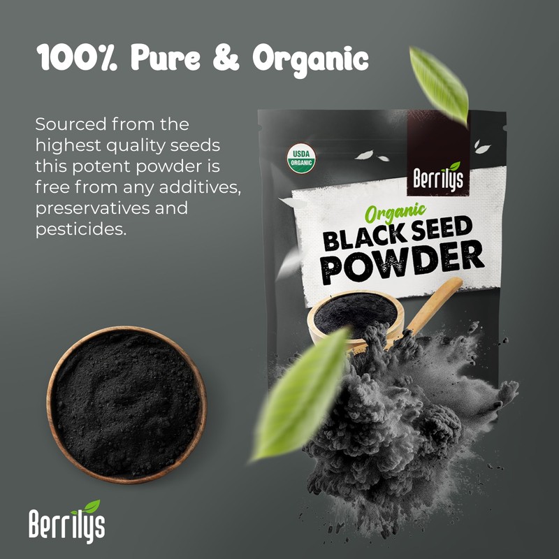 Berrilys Organic Black Seed Powder - Nigella Sativa, Ground Kalonji,