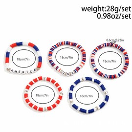QRH 4th of July USA Clay Bead Bracelets Stackable Layered American Flag Independence Day Bracelets Beach Heishi Surfer Bracelet Red White Blue America Patriotic Stretch Bracelet for Men Women